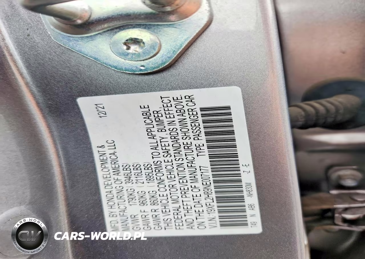 2022 Honda Civic Sport VIN:19XFL2H89NE007177 - 12