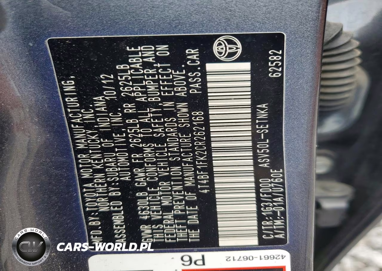 2012 Toyota Camry Le VIN:4T4BF1FK2CR262168 - 12
