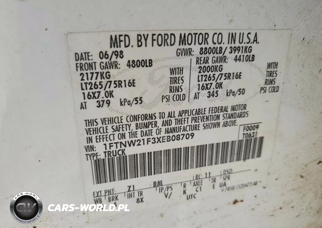 1999 Ford F250 Super Duty VIN:1FTNW21F3XEB08709 - 13
