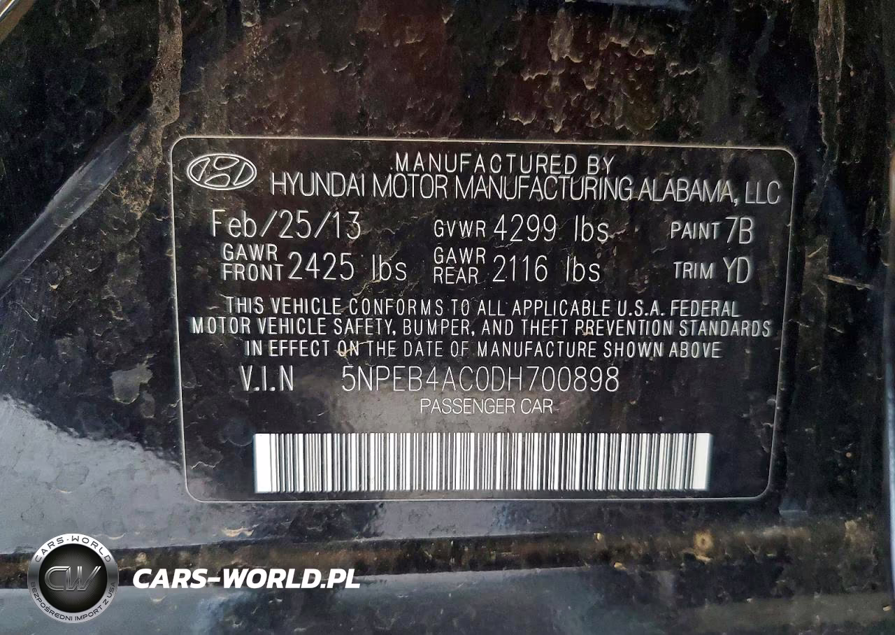 2013 Hyundai Sonata Gls VIN:5NPEB4AC0DH700898 - 12