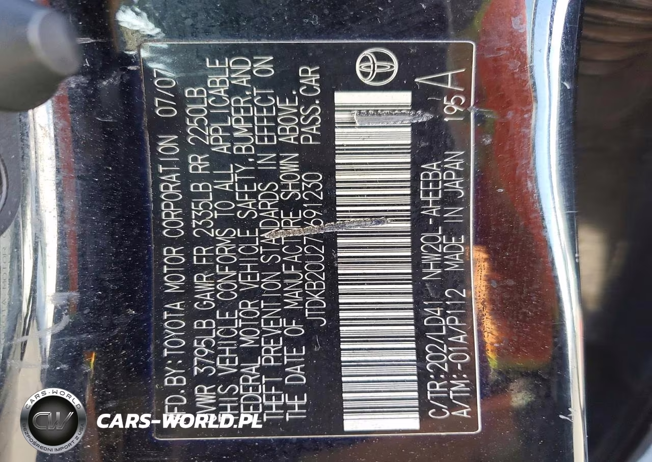 2007 Toyota Prius Base VIN:JTDKB20U277691230 - 12