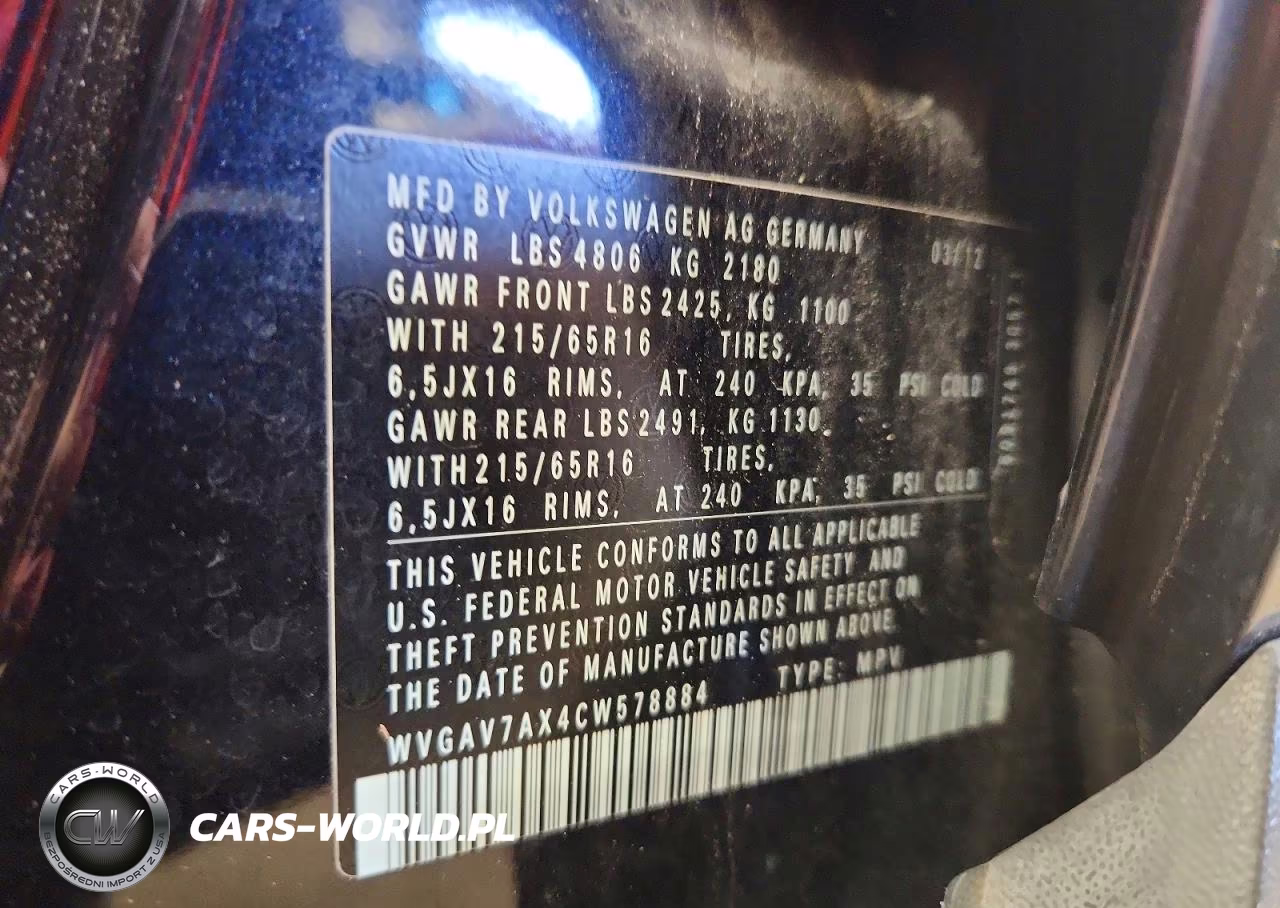 2012 Volkswagen Tiguan S VIN:WVGAV7AX4CW578884 - 13