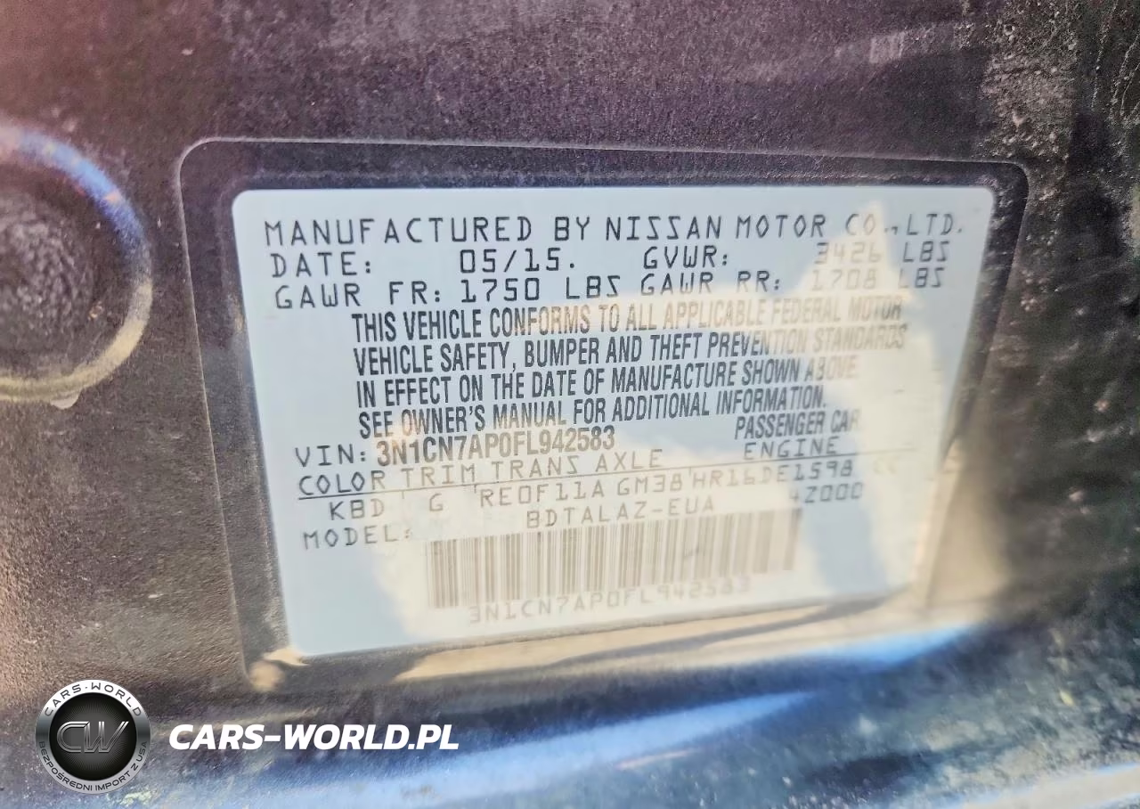 2015 Nissan Versa 1.6 S Plus VIN:3N1CN7AP0FL942583 - 12