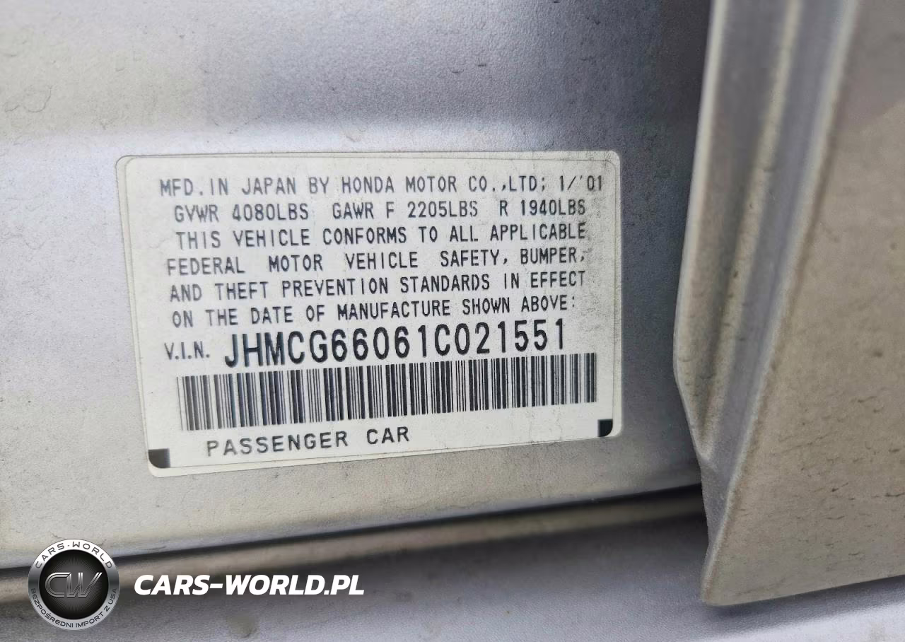 2001 Honda Accord Ex VIN:JHMCG66061C021551 - 12
