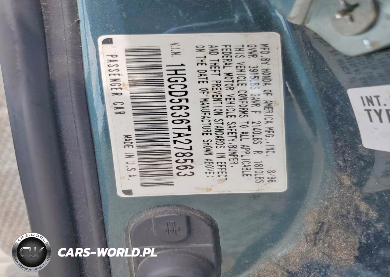 1996 Honda Accord Lx-Ex VIN:1HGCD5636TA278563 - 13