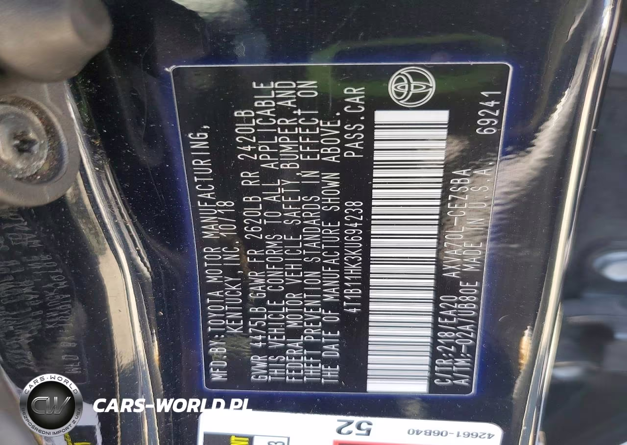 2019 Toyota Camry Se VIN:4T1B11HK3KU694238 - 13