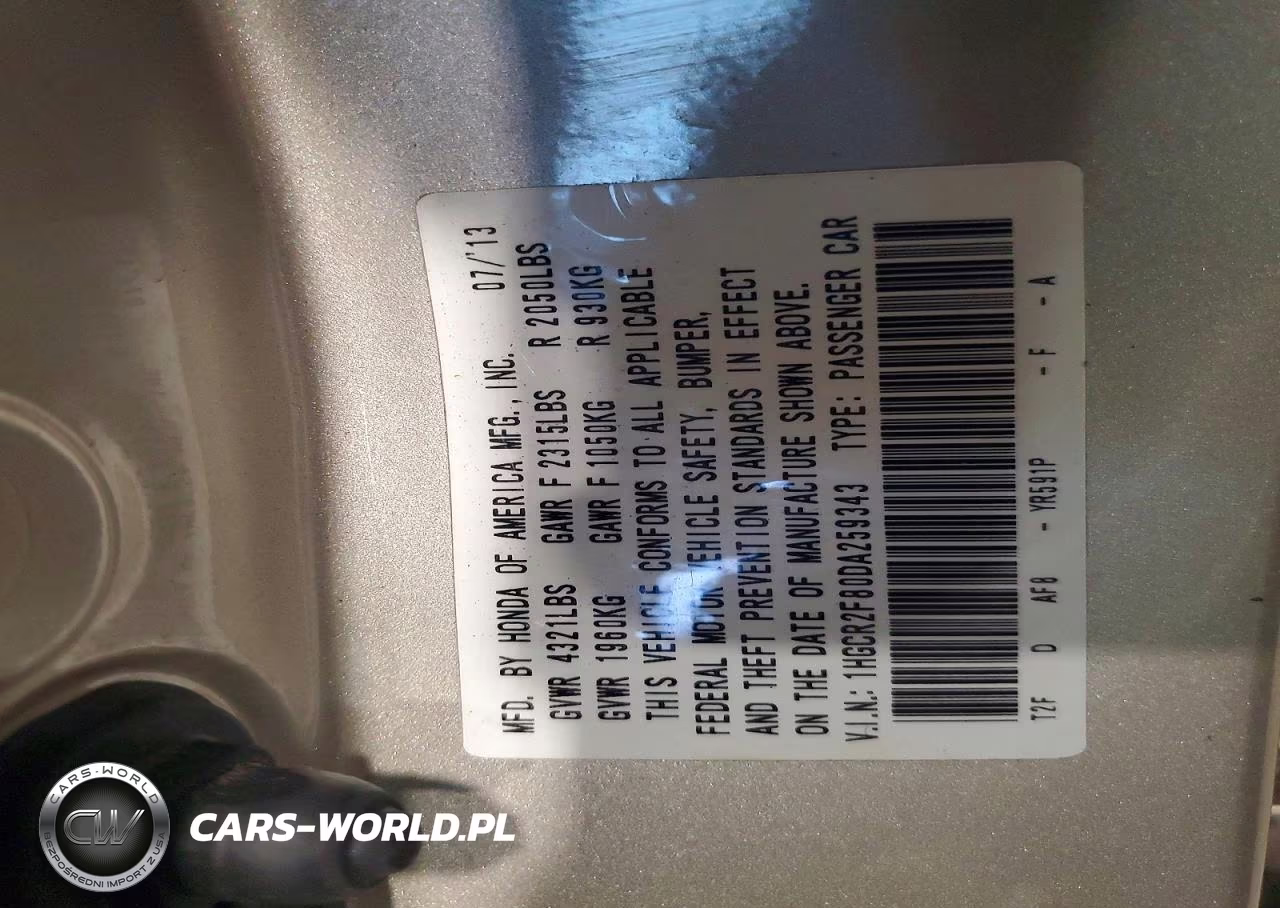 2013 Honda Accord Exl VIN:1HGCR2F80DA259343 - 12