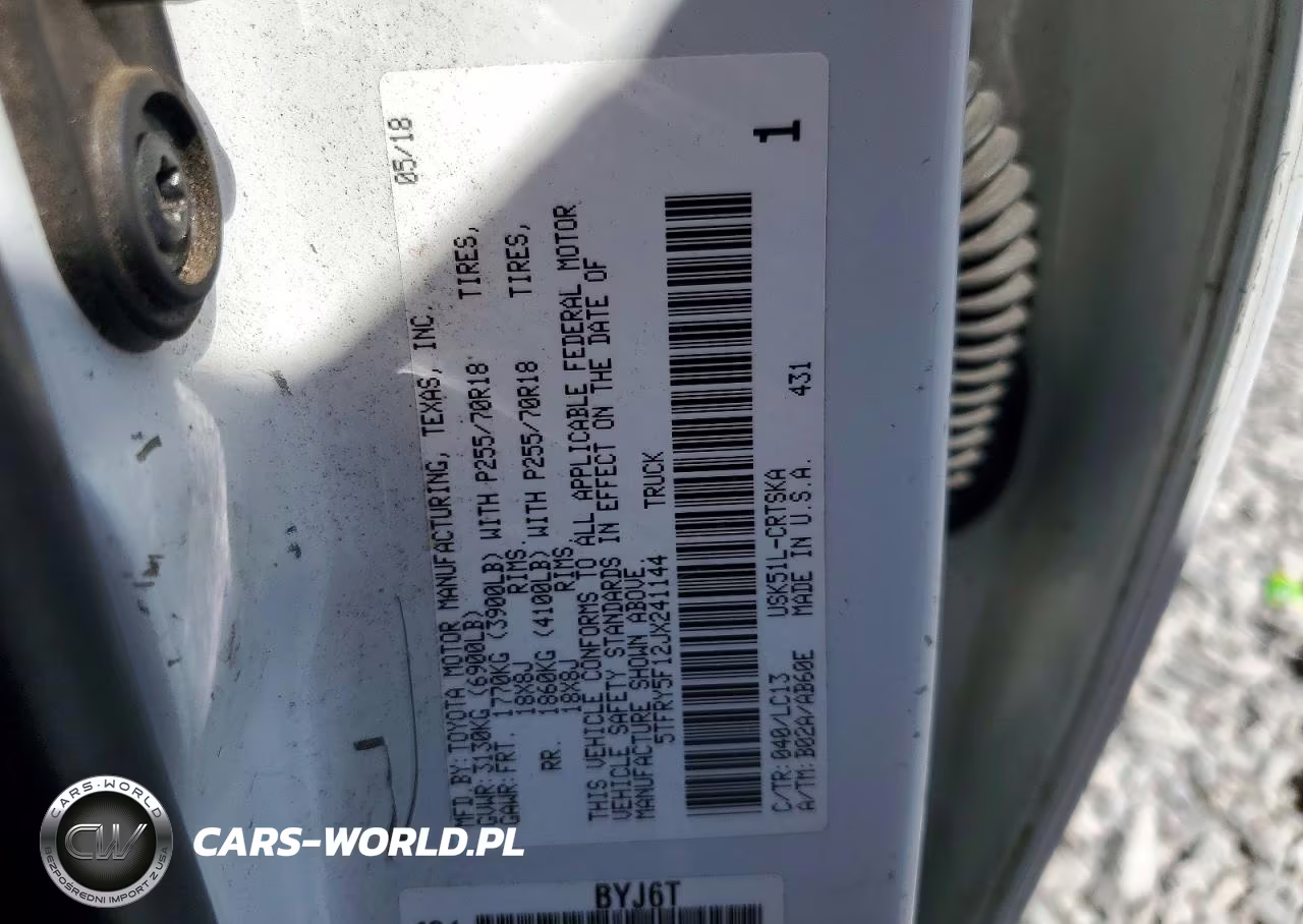 2018 Toyota Tundra Sr VIN:5TFRY5F12JX241144 - 12