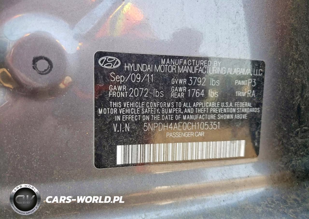 2012 Hyundai Elantra Gls VIN:5NPDH4AE0CH105351 - 12