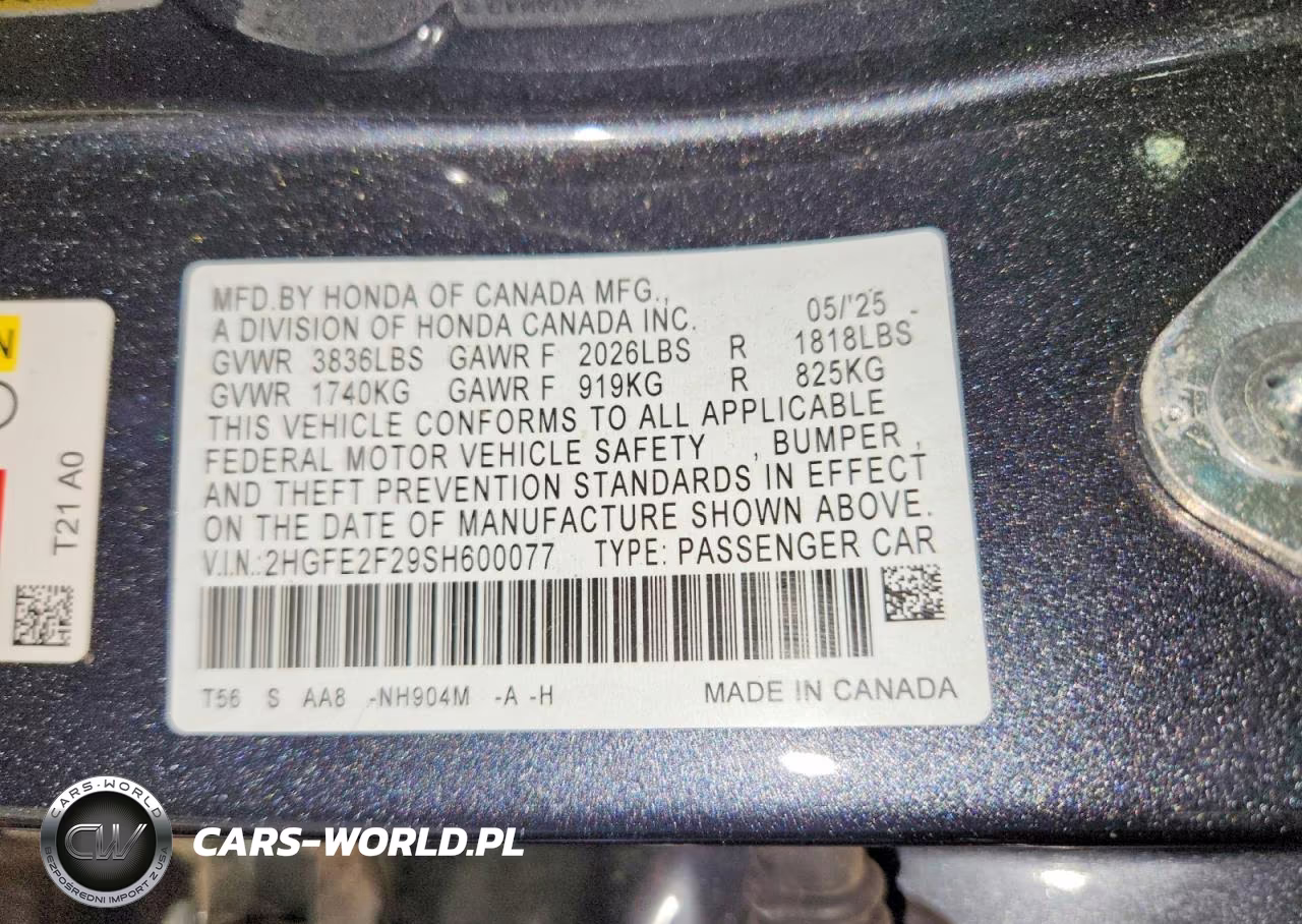 2025 Honda Civic Lx VIN:2HGFE2F29SH600077 - 12