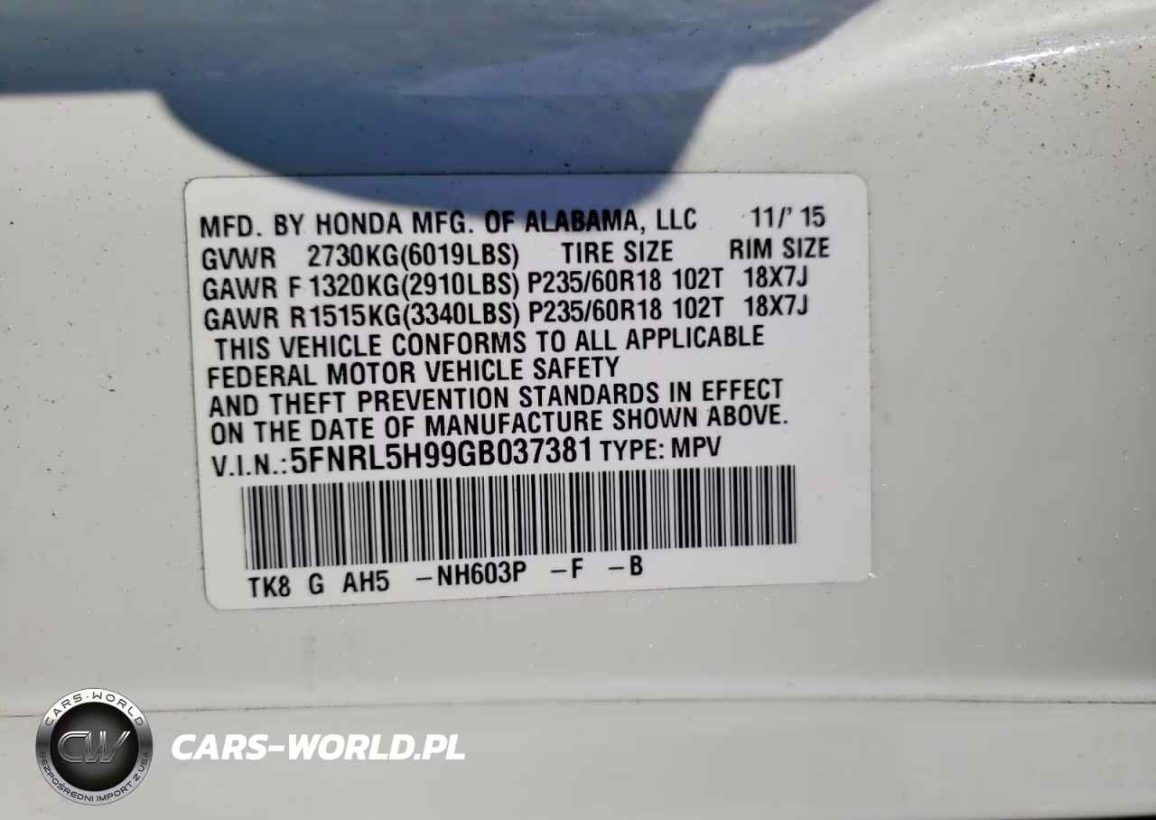 2016 Honda Odyssey Touring VIN:5FNRL5H99GB037381 - 13