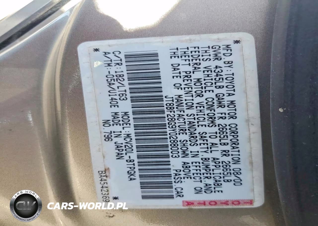 2000 Lexus Es 300 VIN:JT8BF28G9Y0288003 - 13