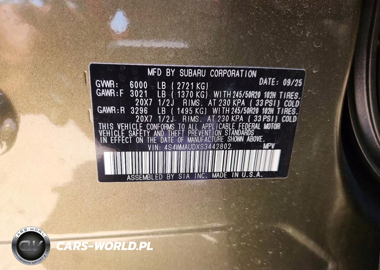 2025 Subaru Ascent Touring VIN:4S4WMAUDXS3442802 - 14