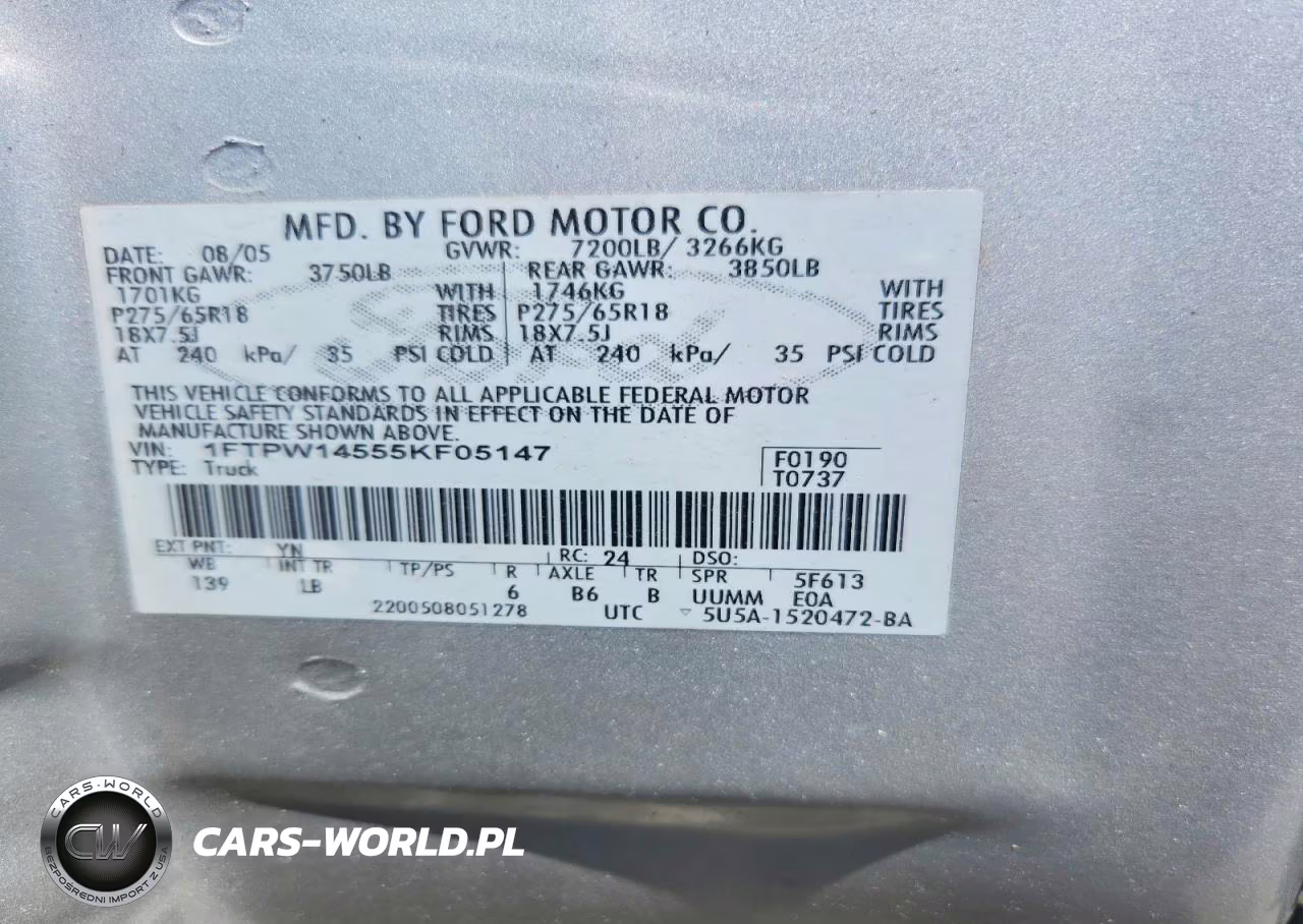 2005 Ford F150 Supercrew VIN:1FTPW14555KF05147 - 12