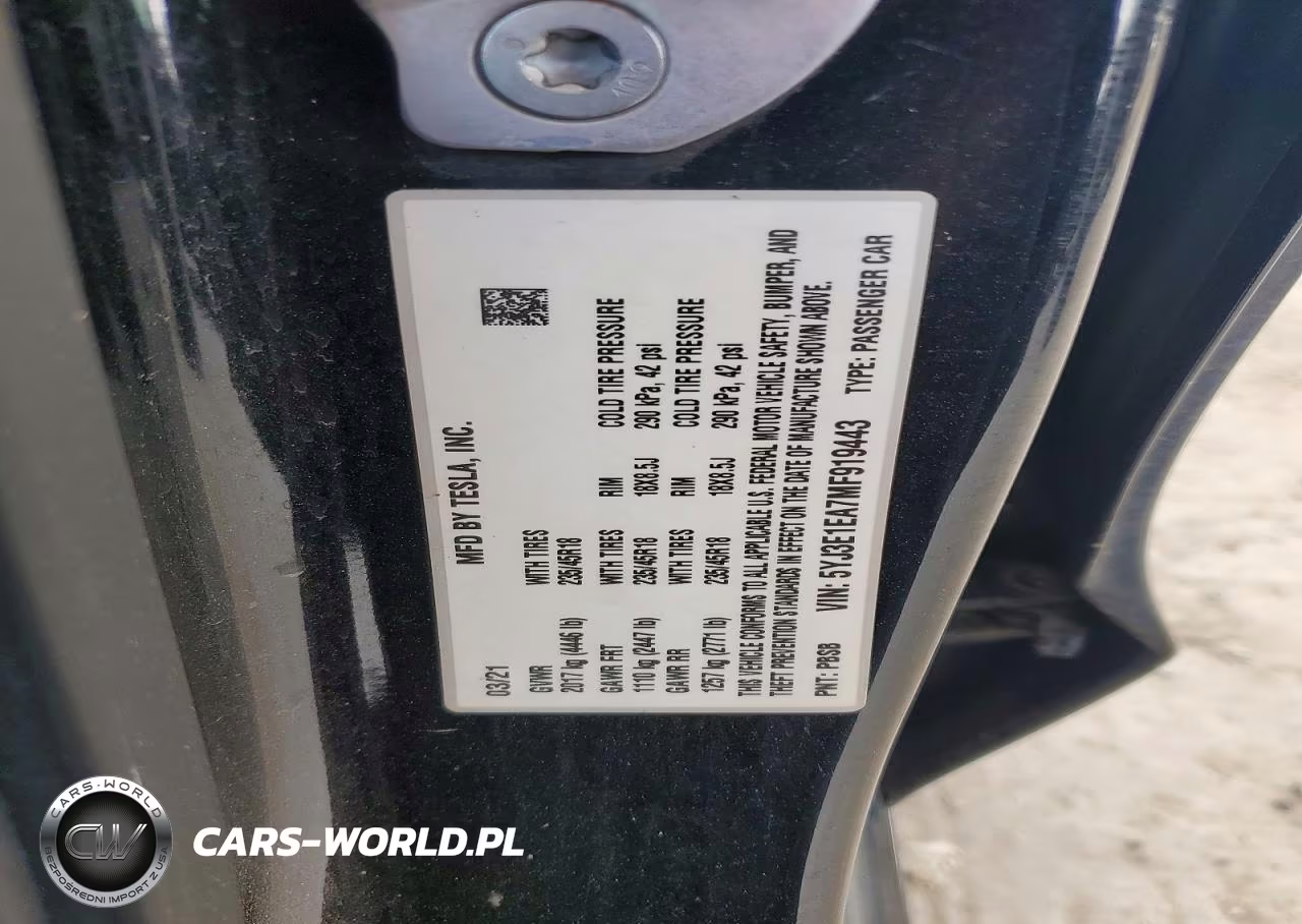 2021 Tesla Model 3 VIN:5YJ3E1EA7MF919443 - 12