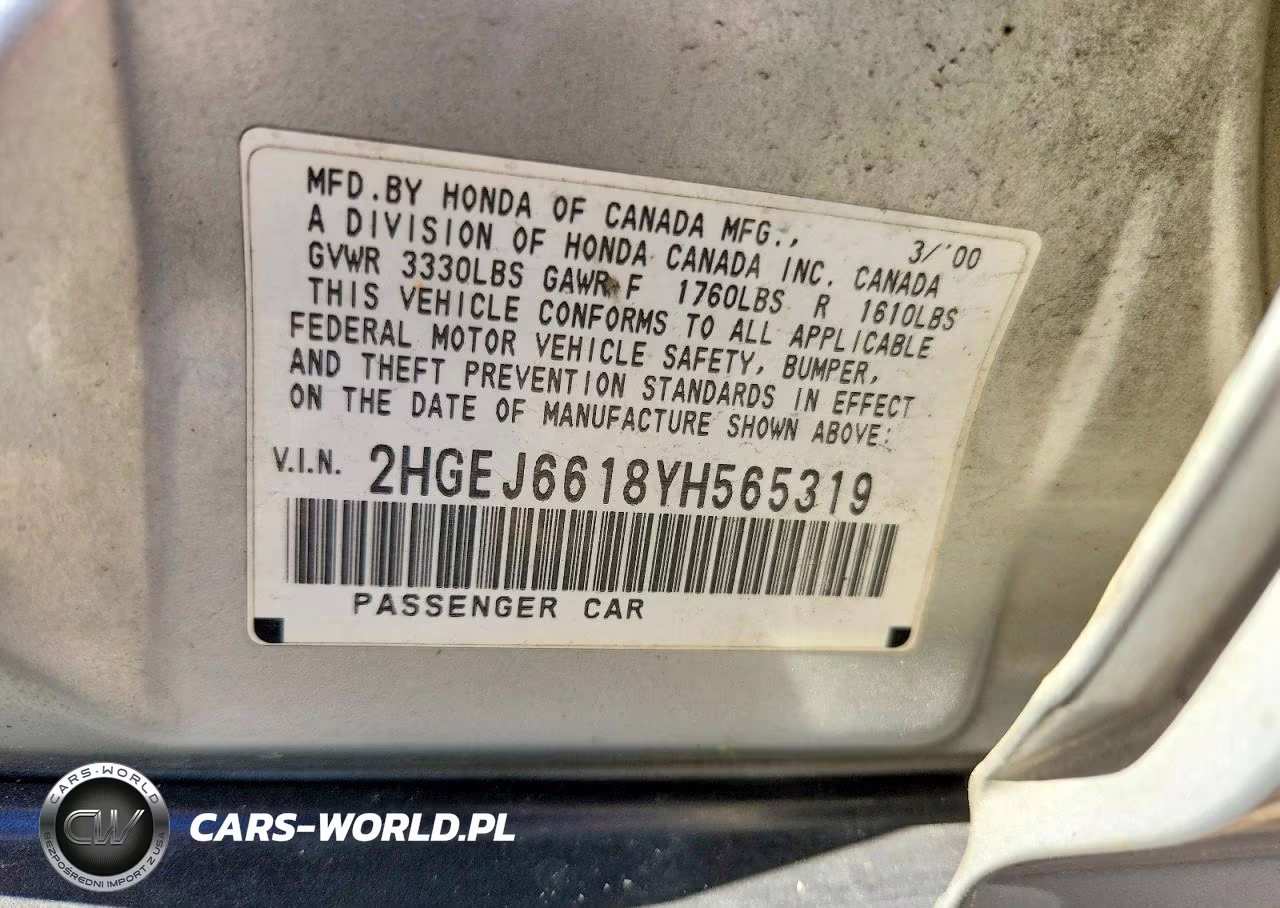 2000 Honda Civic Base VIN:2HGEJ6618YH565319 - 13
