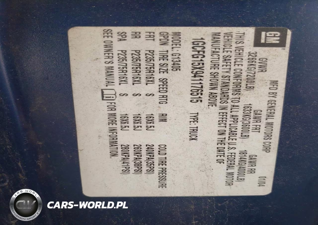 2004 Chevrolet Express G1500 VIN:1GCFG15X941176515 - 13
