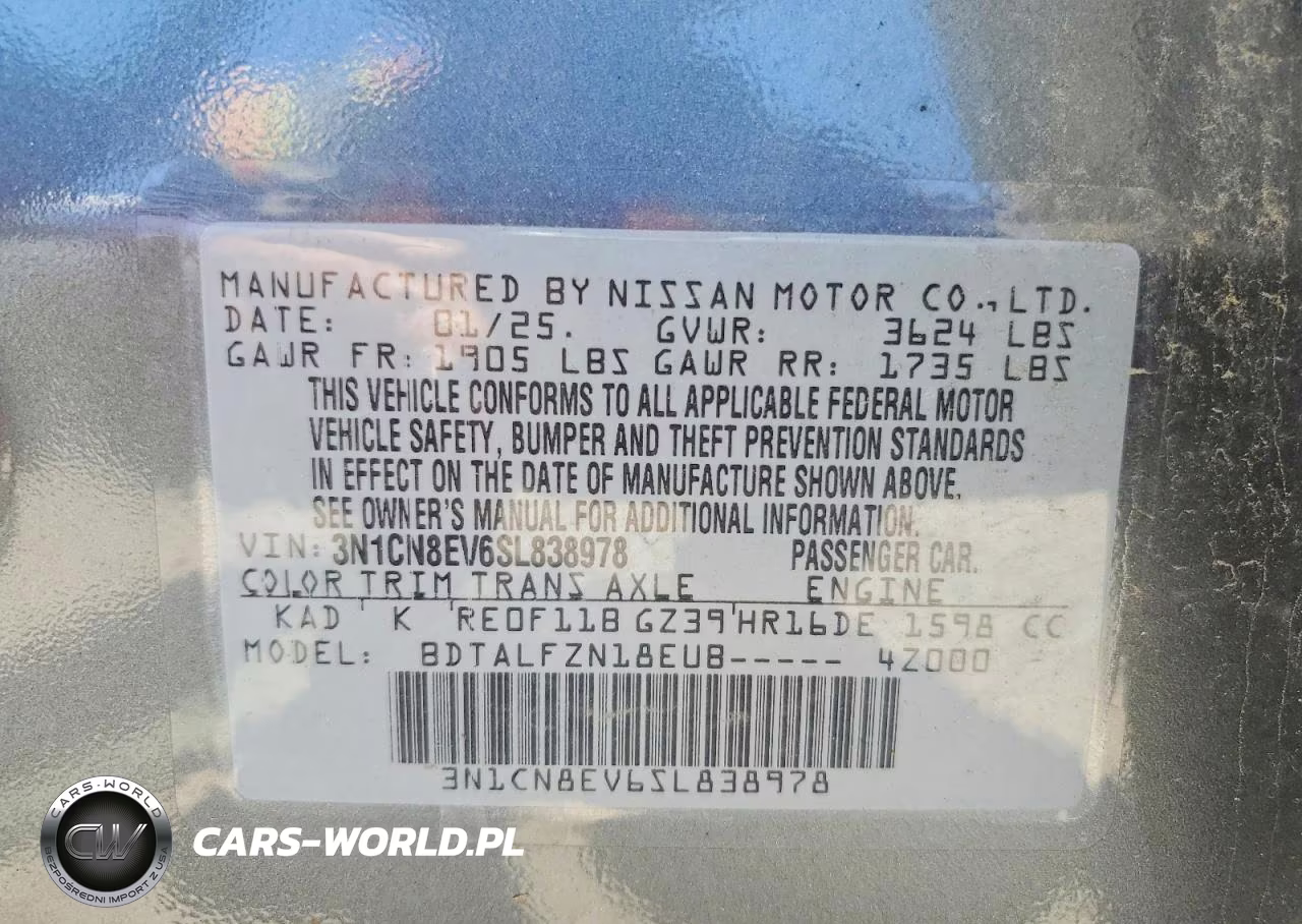 2025 Nissan Versa Sv VIN:3N1CN8EV6SL838978 - 12