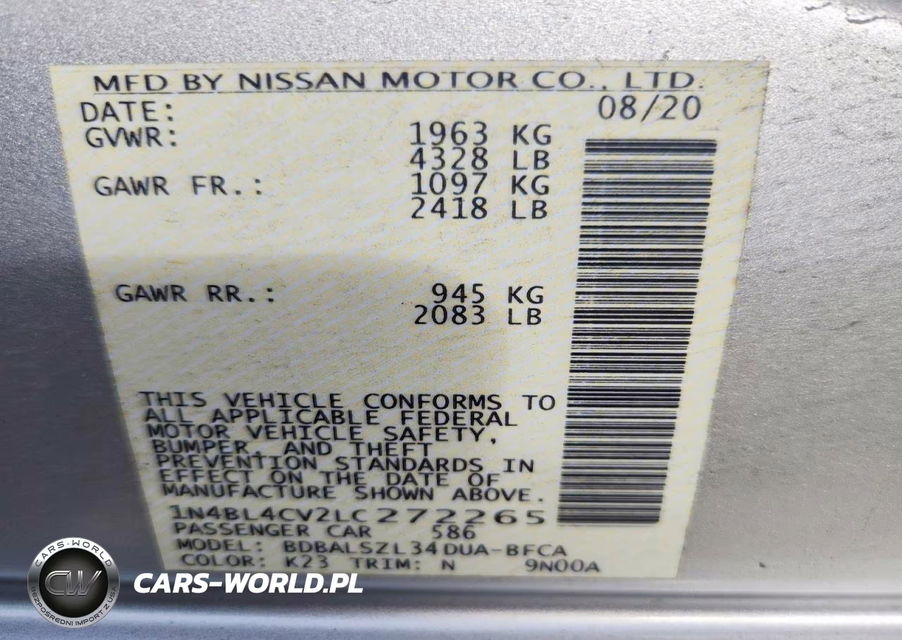 2020 Nissan Altima Sr VIN:1N4BL4CV2LC272265 - 13