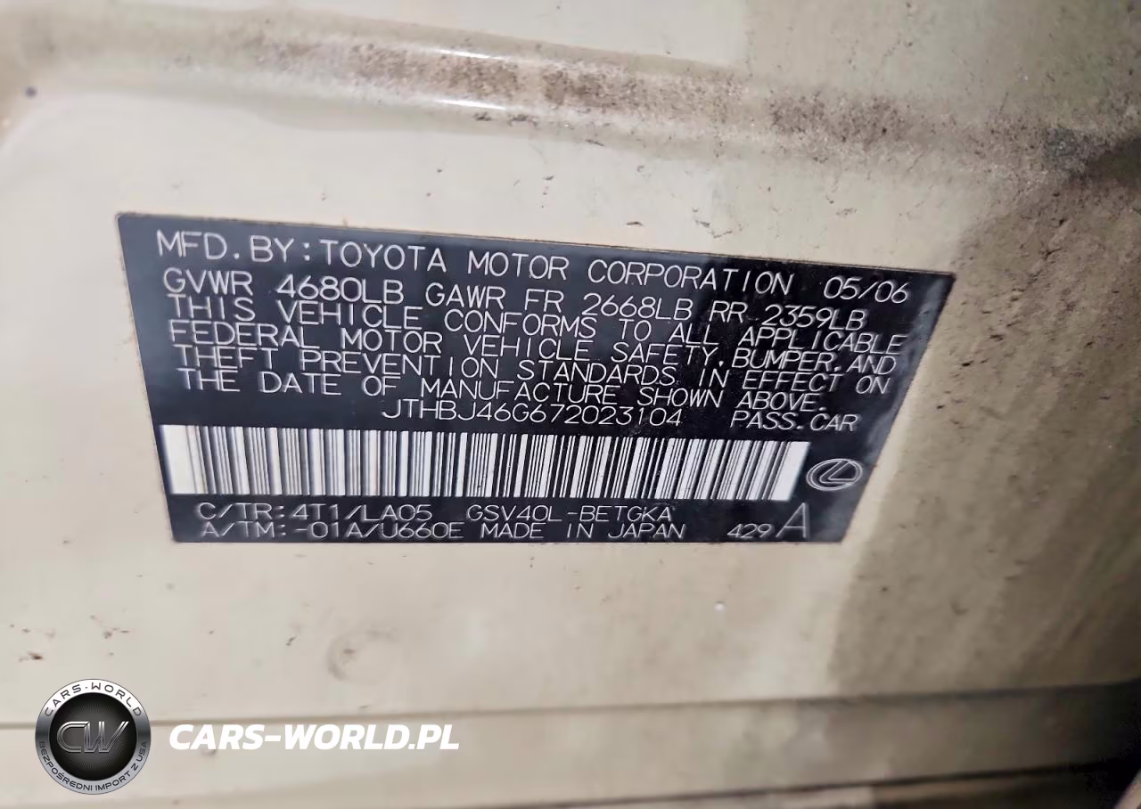 2007 Lexus Es 350 VIN:JTHBJ46G672023104 - 12