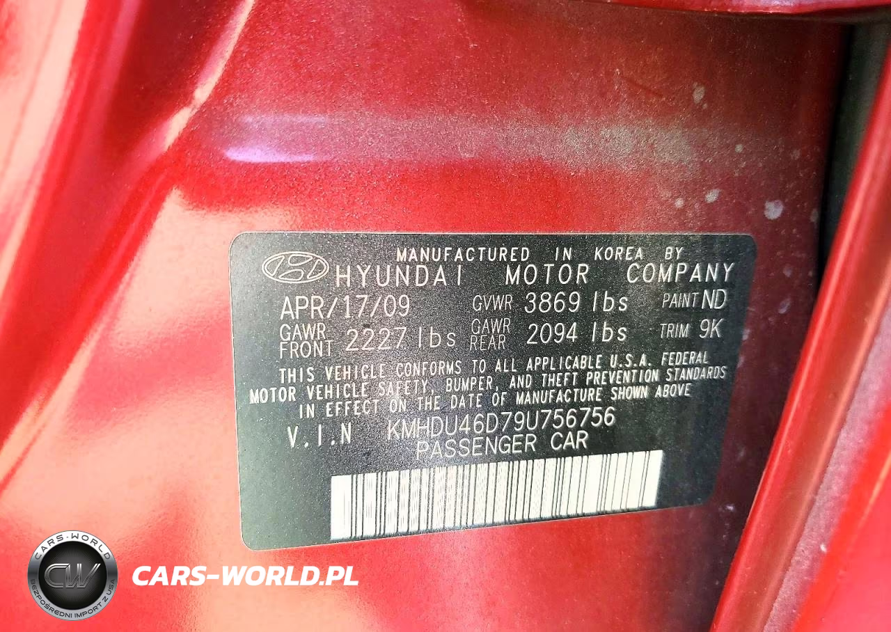 2009 Hyundai Elantra Gls VIN:KMHDU46D79U756756 - 12