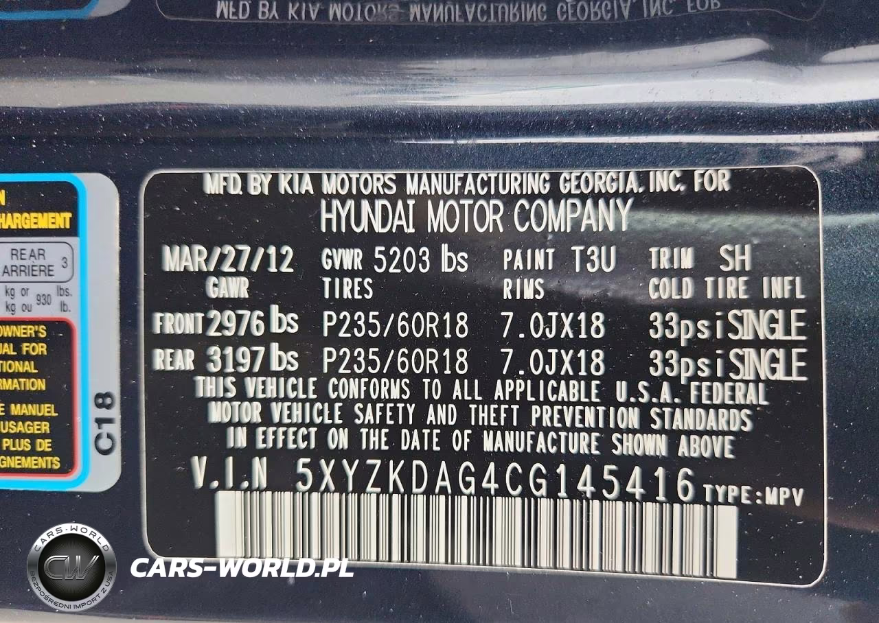 2012 Hyundai Santa Fe Limited VIN:5XYZKDAG4CG145416 - 13