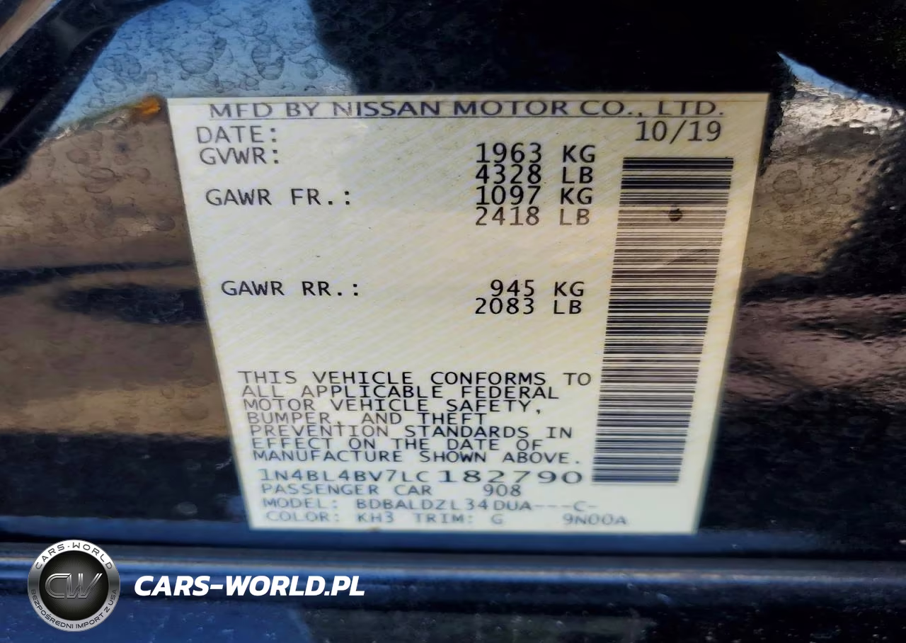 2020 Nissan Altima S VIN:1N4BL4BV7LC182790 - 13
