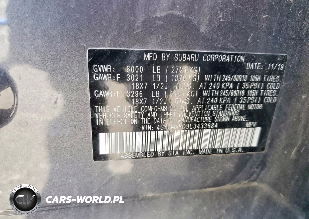 2020 Subaru Ascent Premium VIN:4S4WMAFD9L3433684 - 14