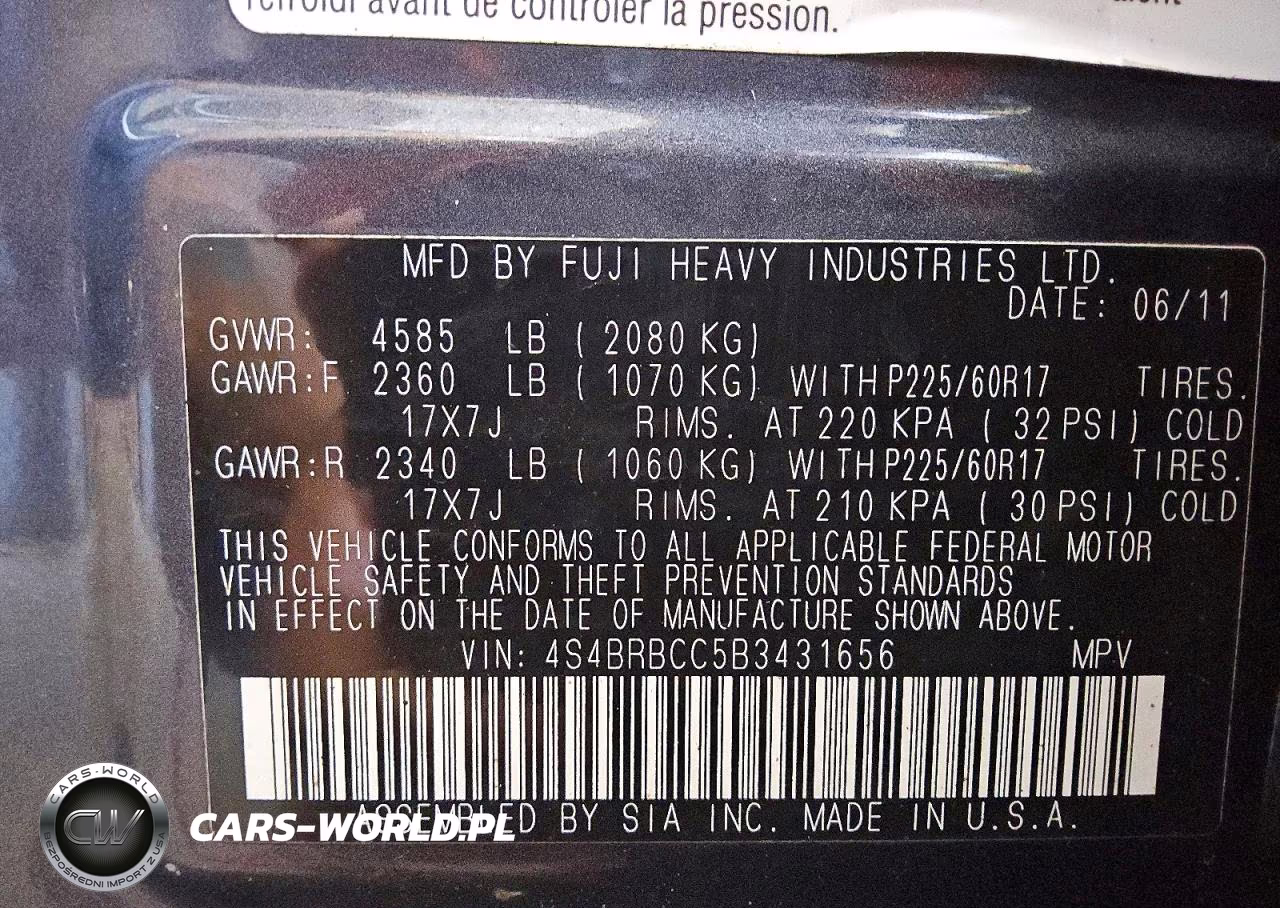 2011 Subaru Outback 2.5I Premium VIN:4S4BRBCC5B3431656 - 13