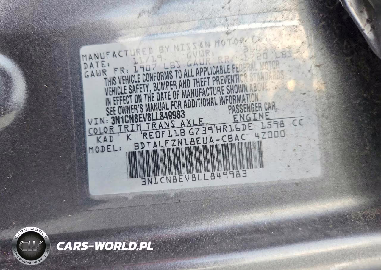 2020 Nissan Versa Sv VIN:3N1CN8EV8LL849983 - 12