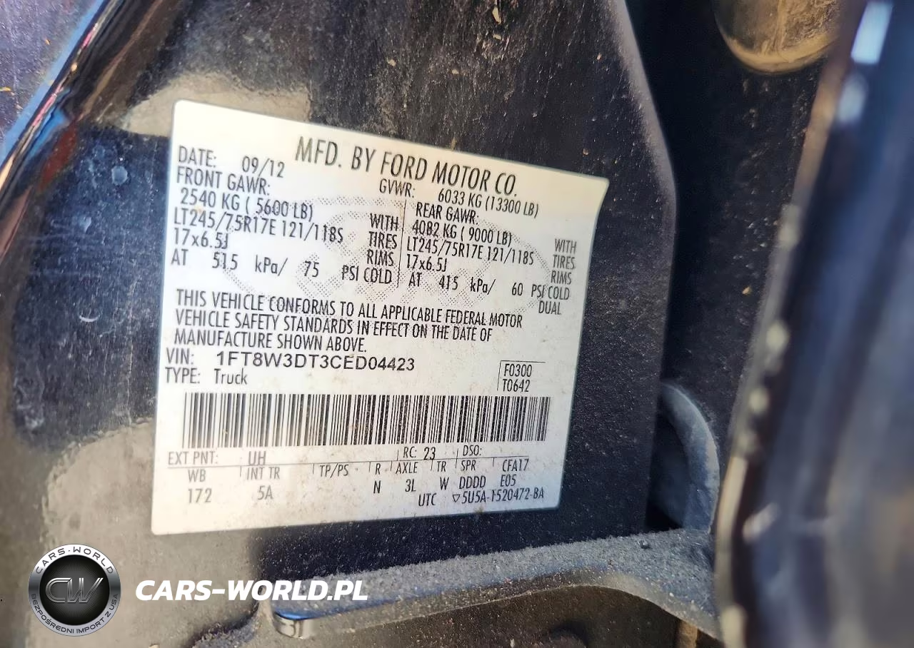2012 Ford F350 Super Duty VIN:1FT8W3DT3CED04423 - 12