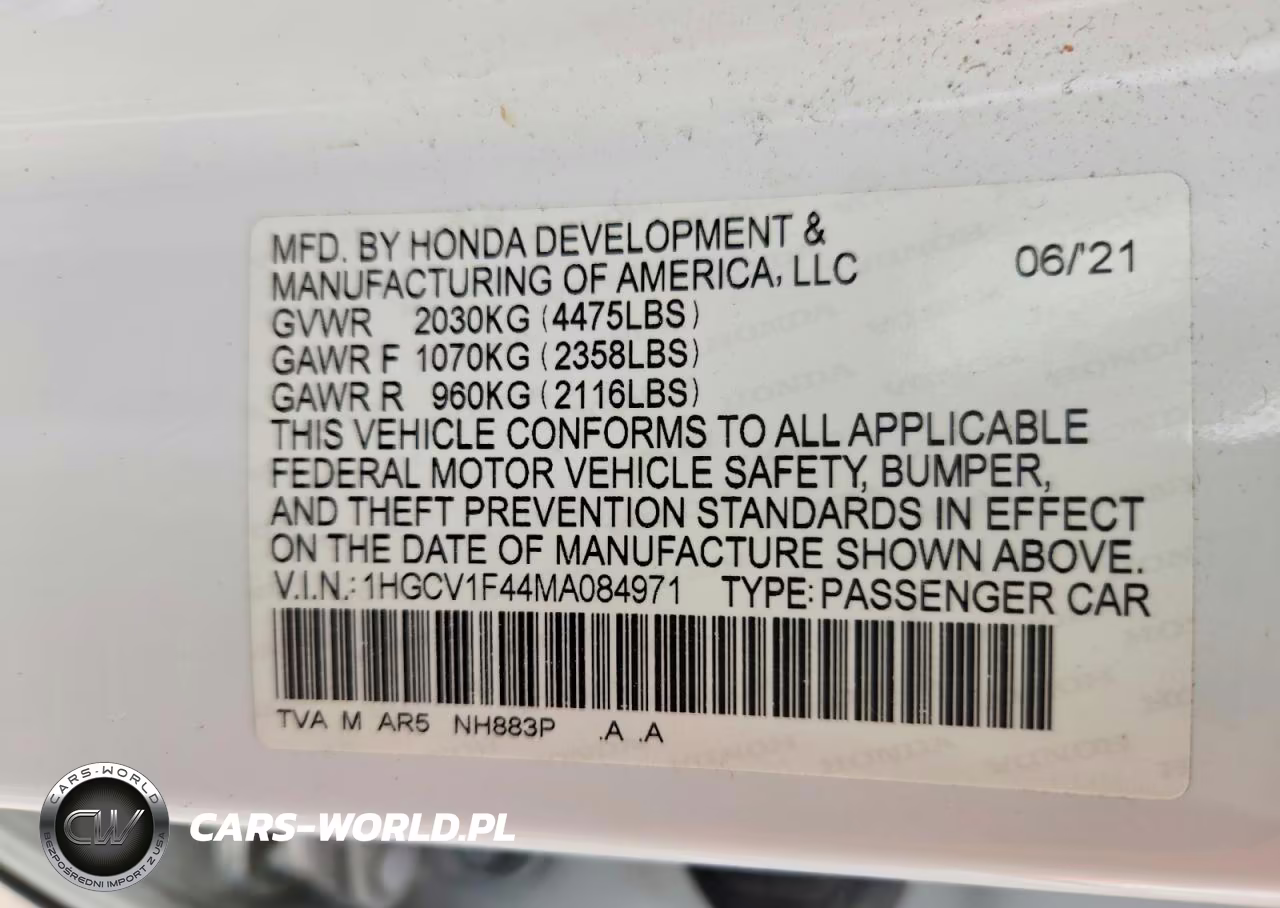 2021 Honda Accord Sport Se VIN:1HGCV1F44MA084971 - 12