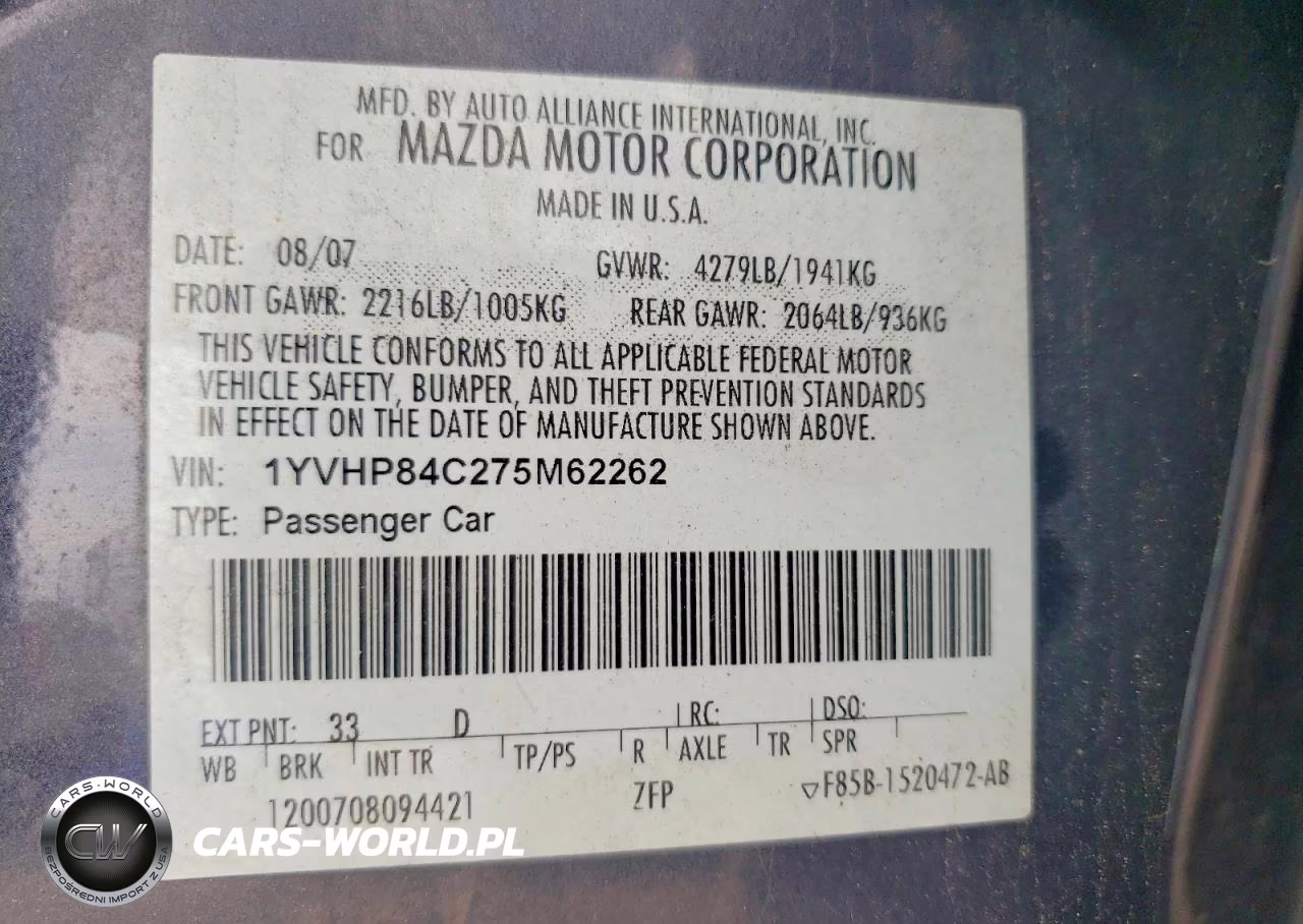 2007 Mazda 6 I VIN:1YVHP84C275M62262 - 12