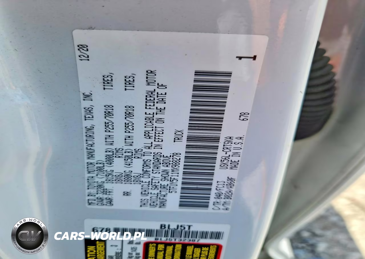 2021 Toyota Tundra Sr5 VIN:5TFUY5F11MX988278 - 12