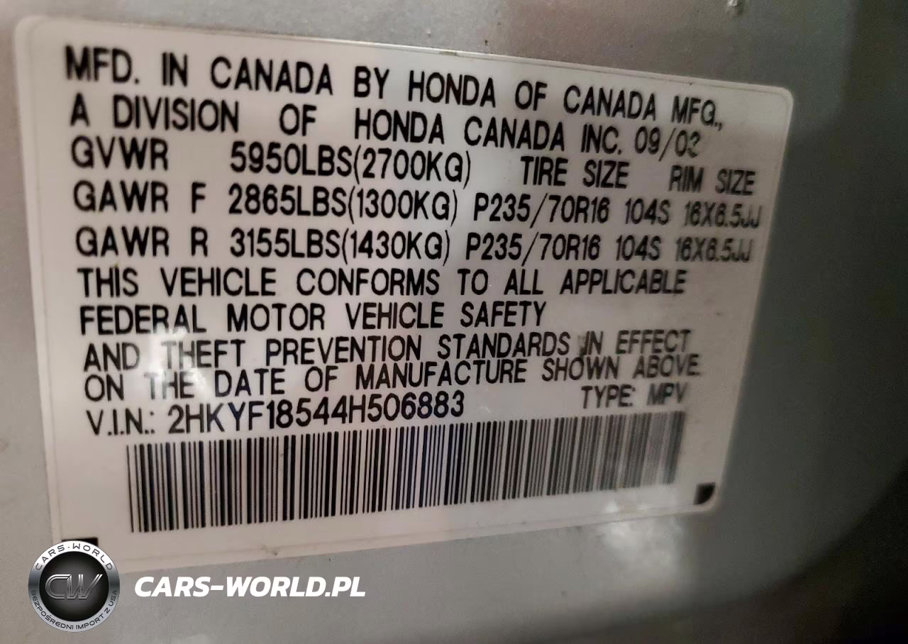 2004 Honda Pilot Exl VIN:2HKYF18544H506883 - 13