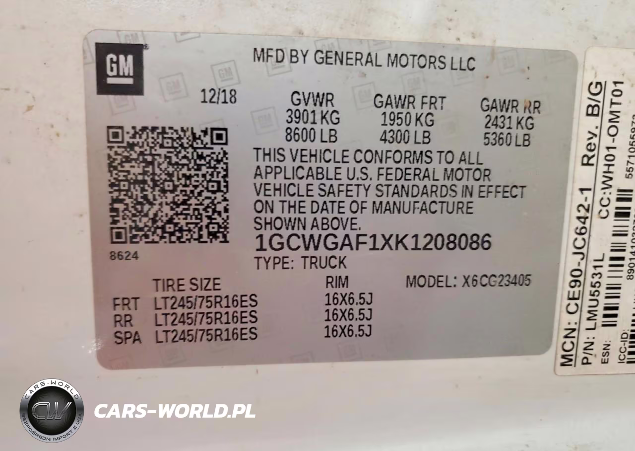 2019 Chevrolet Express 2500 Cargo Delivery Van VIN:1GCWGAF1XK1208086 - 13