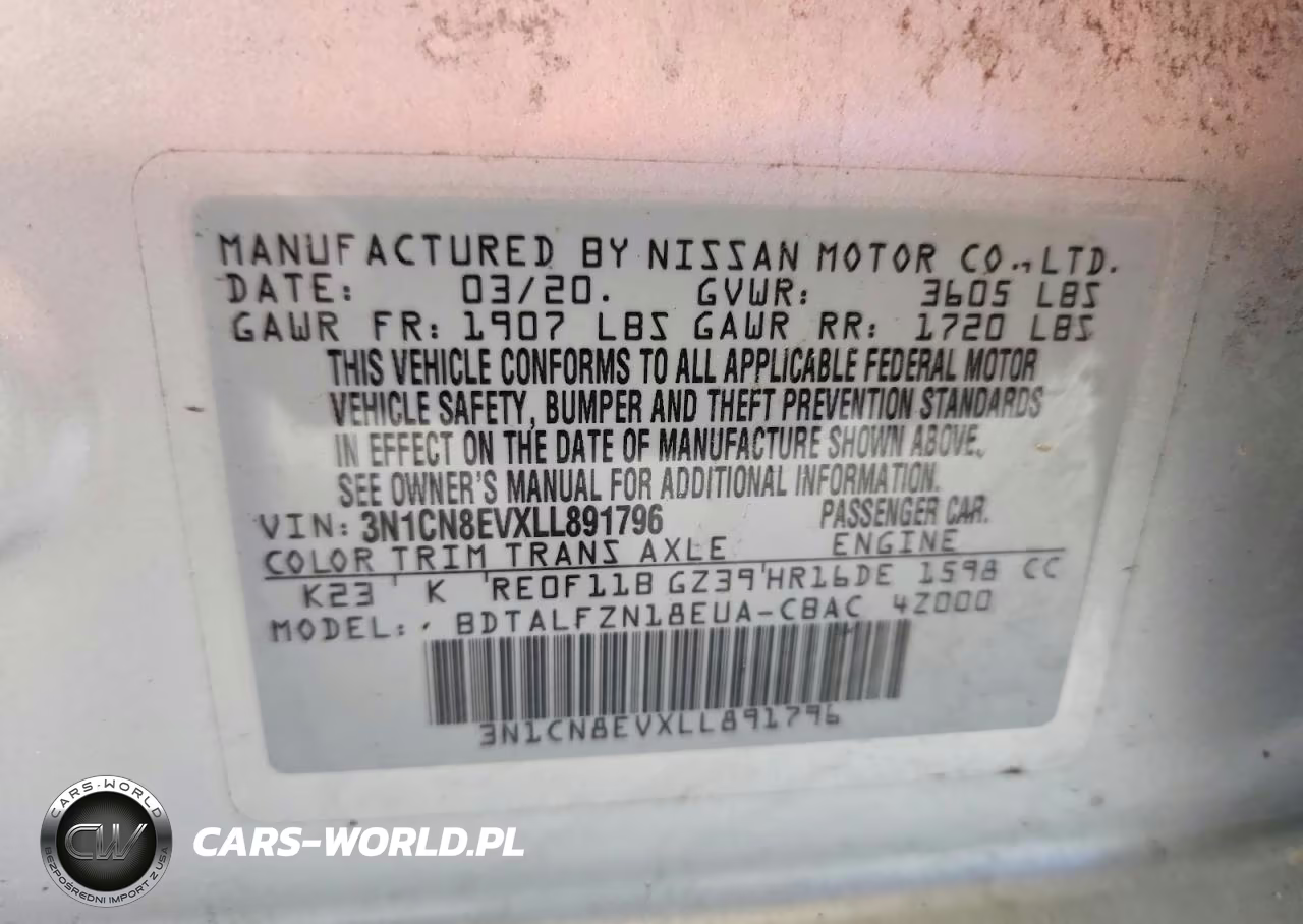 2020 Nissan Versa Sv VIN:3N1CN8EVXLL891796 - 12