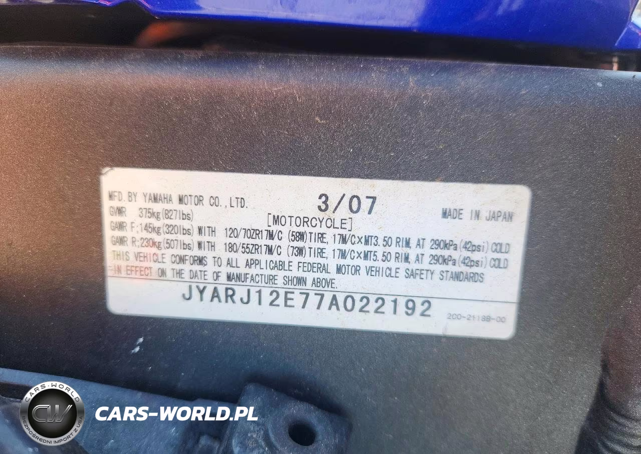 2007 Yamaha Yzfr6 L VIN:JYARJ12E77A022192 - 10