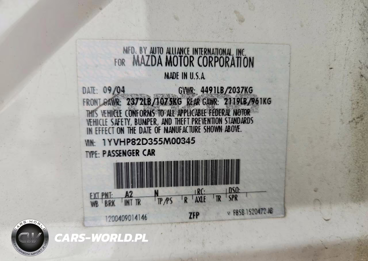 2005 Mazda 6 S VIN:1YVHP82D355M00345 - 12