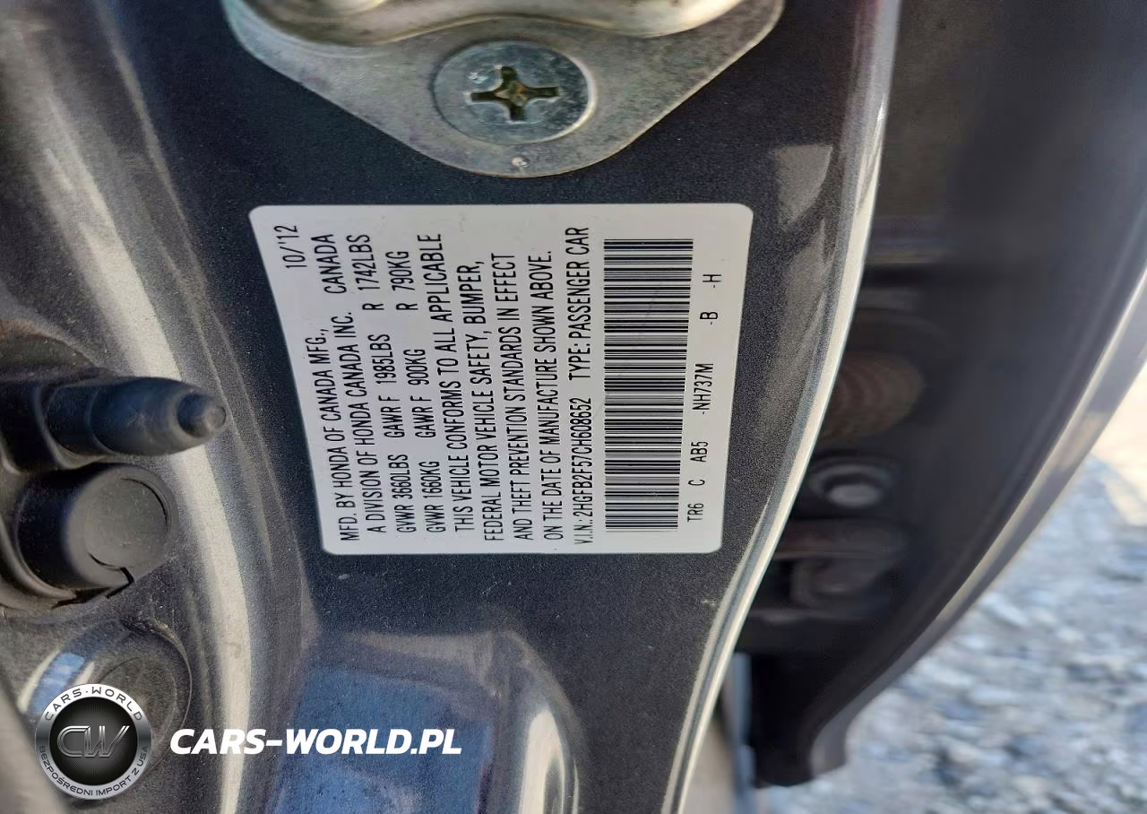 2012 Honda Civic Lx VIN:2HGFB2F57CH608652 - 13