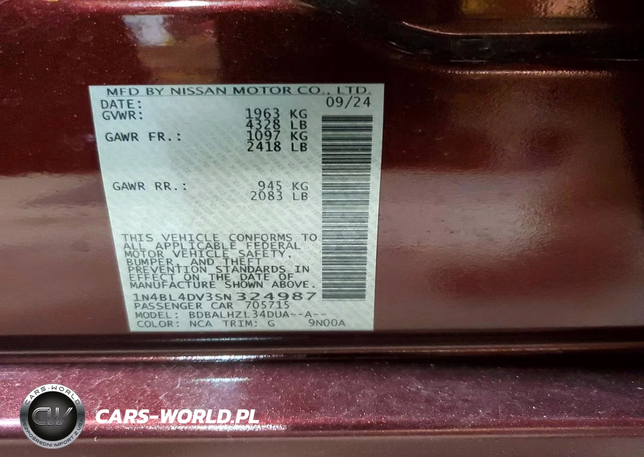 2025 Nissan Altima Sv VIN:1N4BL4DV3SN324987 - 12