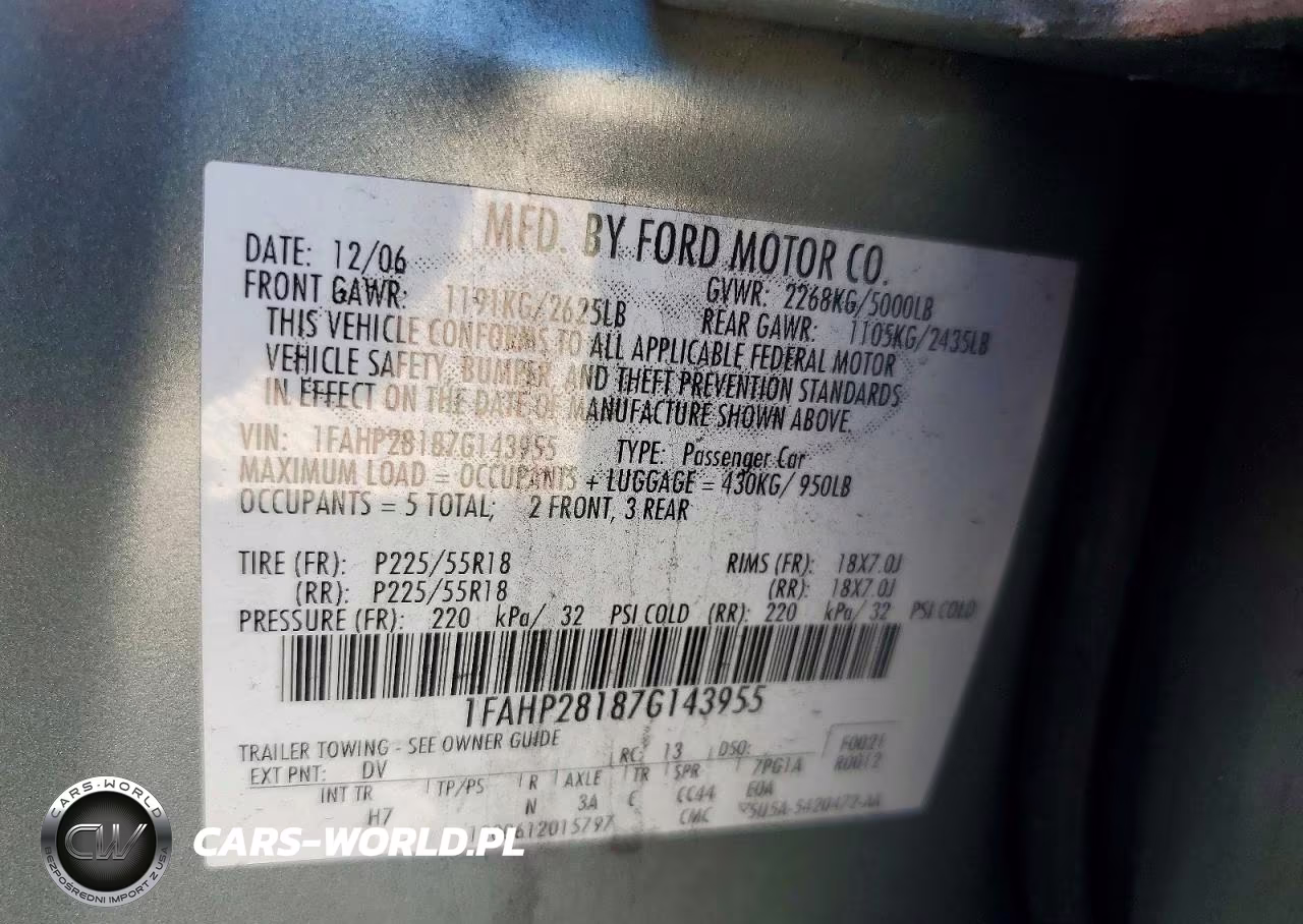 2007 Ford Five Hundred Limited VIN:1FAHP28187G143955 - 12