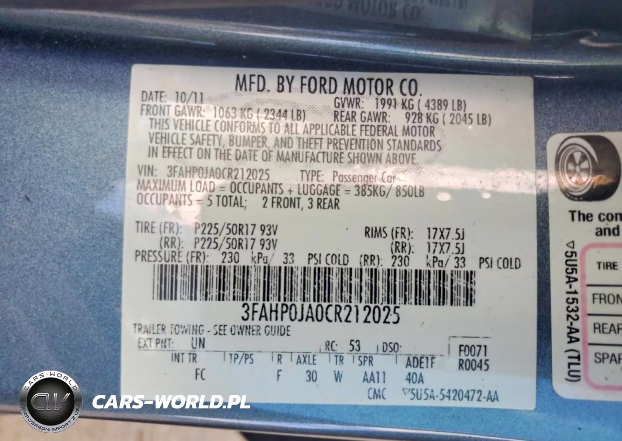 2012 Ford Fusion VIN:3FAHP0JA0CR212025 - 12