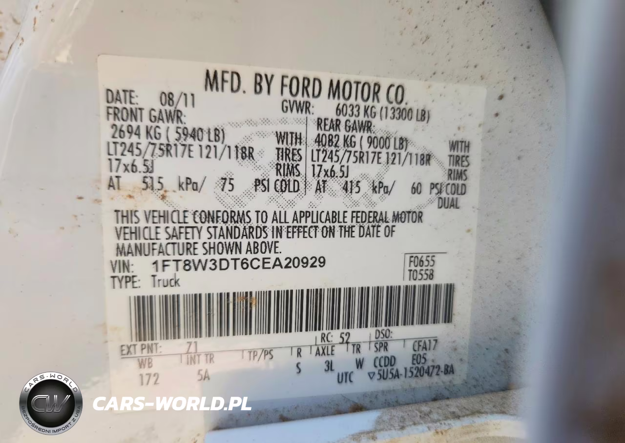 2012 Ford F350 Super Duty VIN:1FT8W3DT6CEA20929 - 13