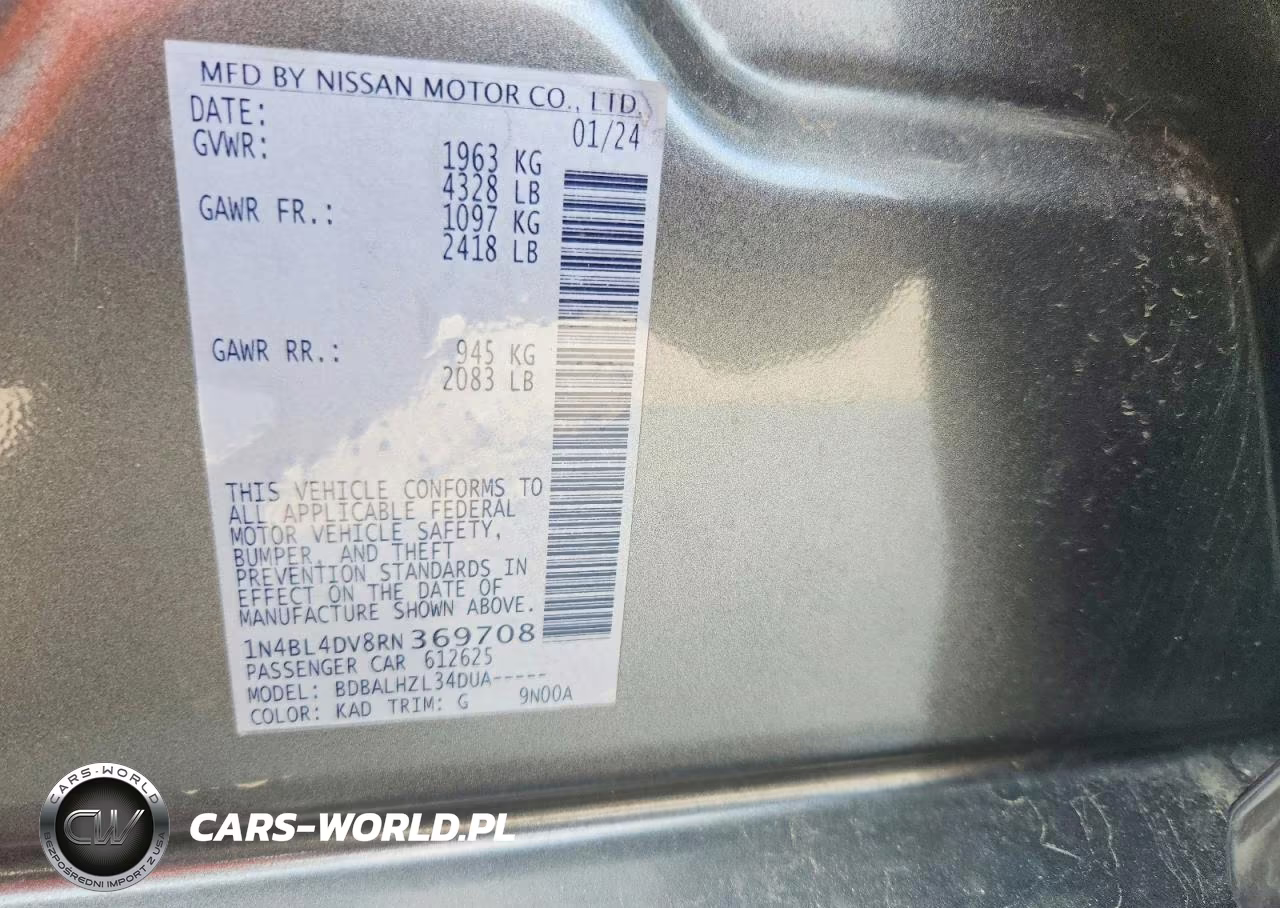 2024 Nissan Altima Sv Fwd VIN:1N4BL4DV8RN369708 - 12