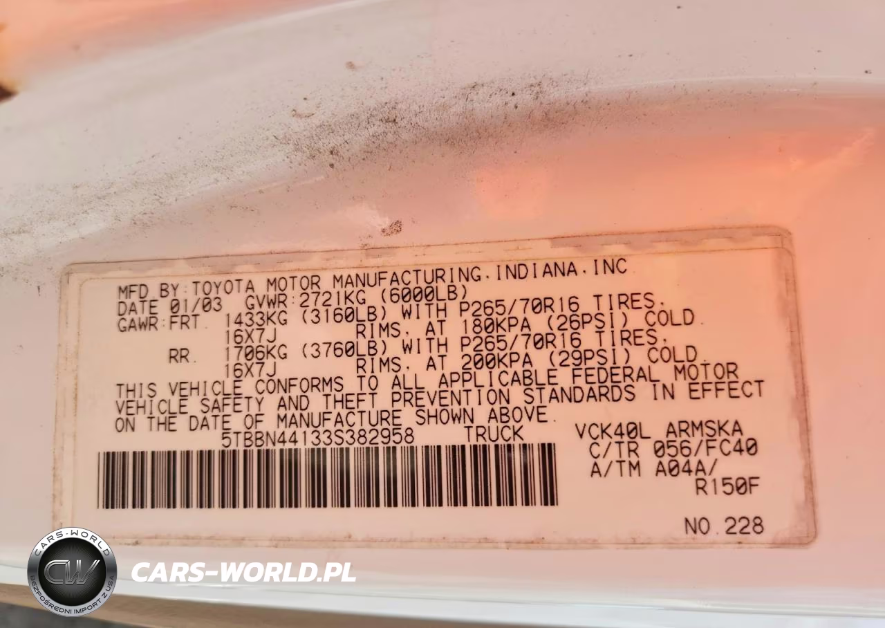 2003 Toyota Tundra Access Cab Sr5 VIN:5TBBN44133S382958 - 12