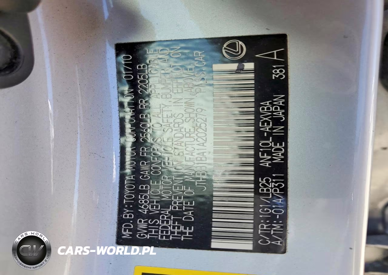 2010 Lexus Hs 250H VIN:JTHBB1BA1A2025279 - 13