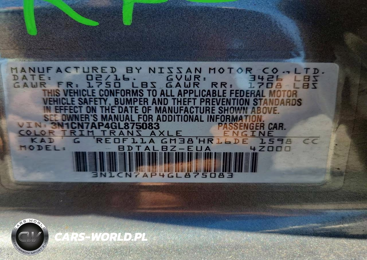 2016 Nissan Versa 1.6 Sv VIN:3N1CN7AP4GL875083 - 12