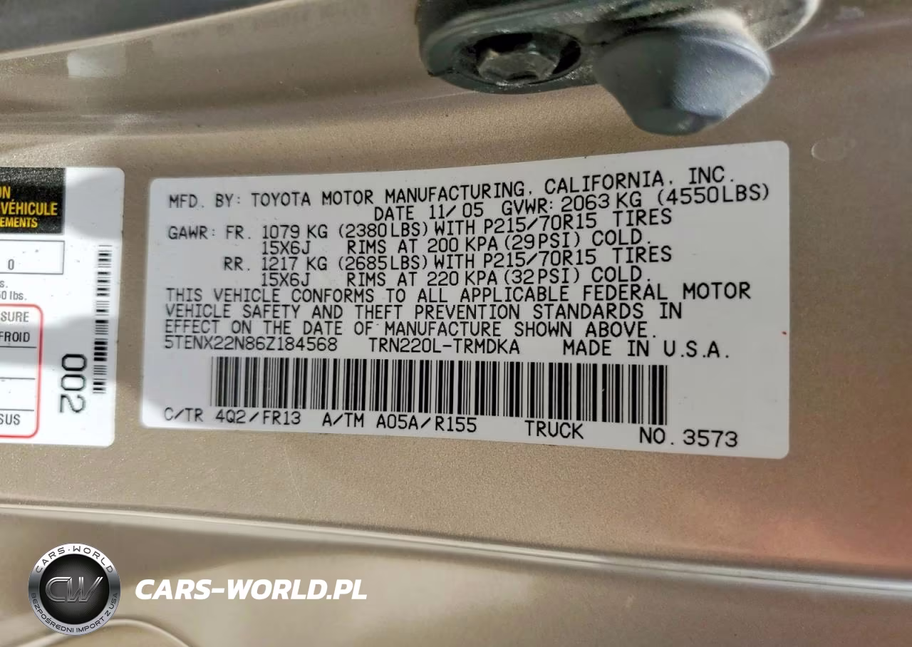 2006 Toyota Tacoma Base VIN:5TENX22N86Z184568 - 12
