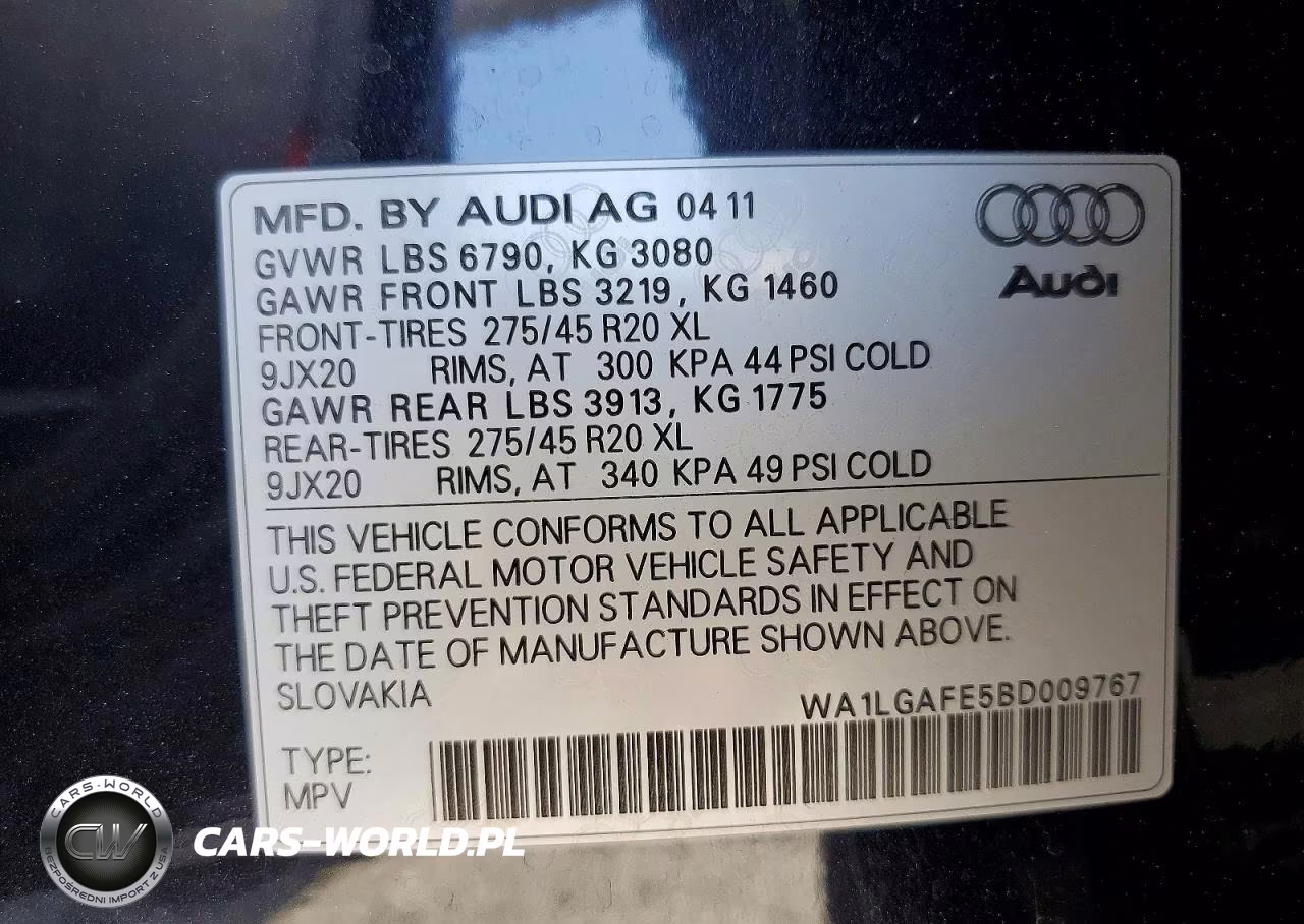 2011 Audi Q7 Premium Plus VIN:WA1LGAFE5BD009767 - 13